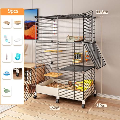Chinchilla-Käfig Großer Rattenkäfig mit integrierter Ablage und Metalldraht, leicht zu reinigen und zu bewegen, ideal für Meerschweinchen