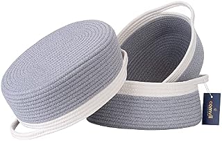 Comvi Rope storage baskets  100% Cotton rope basket (Pack of 3) toy storage baskets for shelves - Gift Baskets empty - Grey Storage Baskets - Woven Storage Basket
