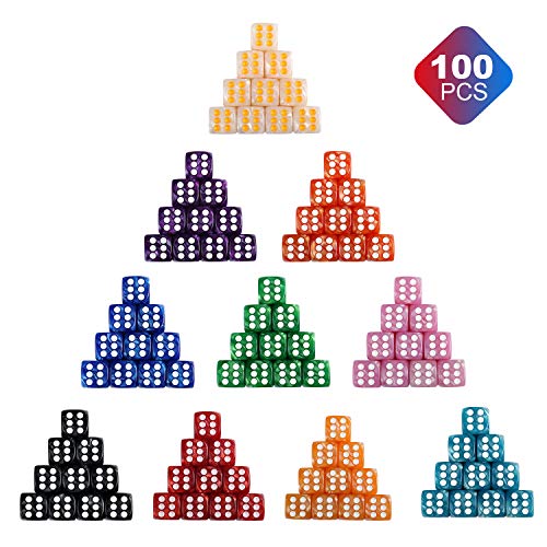 image for DNDND Six Sided Game Dice Sets, 100 Pieces Pearl Colors 16mm Regular S