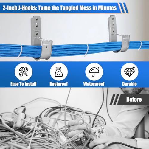 Image of 50 Pack2 Inch J Hooks for Cabling, Galvanized Steel Cable Supports
