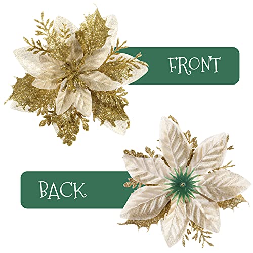 Toyvian Christmas Glitter Artificial Poinsettia Flowers, 12pcs Christmas Tree Flowers Ornaments - Image 4