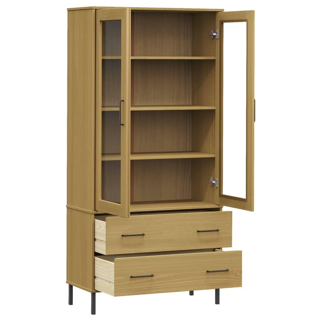 Libreria Oslo con gambe in metallo, marrone, 85 x 35 x 172,5 cm, in legno massiccio, per libri, riviste e documenti, divisorio rustico per soggiorno, studio, cameretta dei bambini
