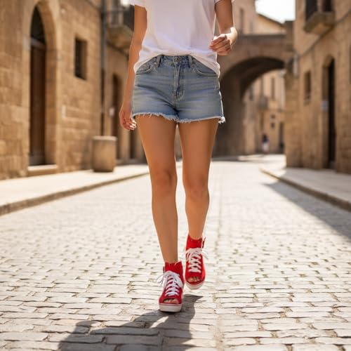 Image of OCHENTA Women's Peep Toe Wedge Sneakers Canvas Platform Shoes Side Zipper Lace up Buckle Fashion Sneakers Walking Shoes