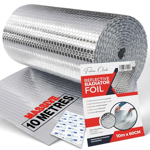 Radiator Foil Reflector Roll 10 Metres Heat Reflective Insulation Roll Foil Sheet Backing Thermal Bubble Wrap Energy Saving Radiator Heat Reflector Foil Insulation for Behind Radiators