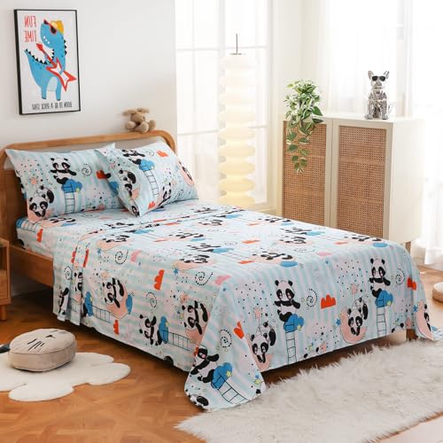 JSD Panda Kids Sheet Set Twin Size, 3 Piece Blue Moon Stars Printed Microfiber Bed Sheets Deep Pocket - Image 3
