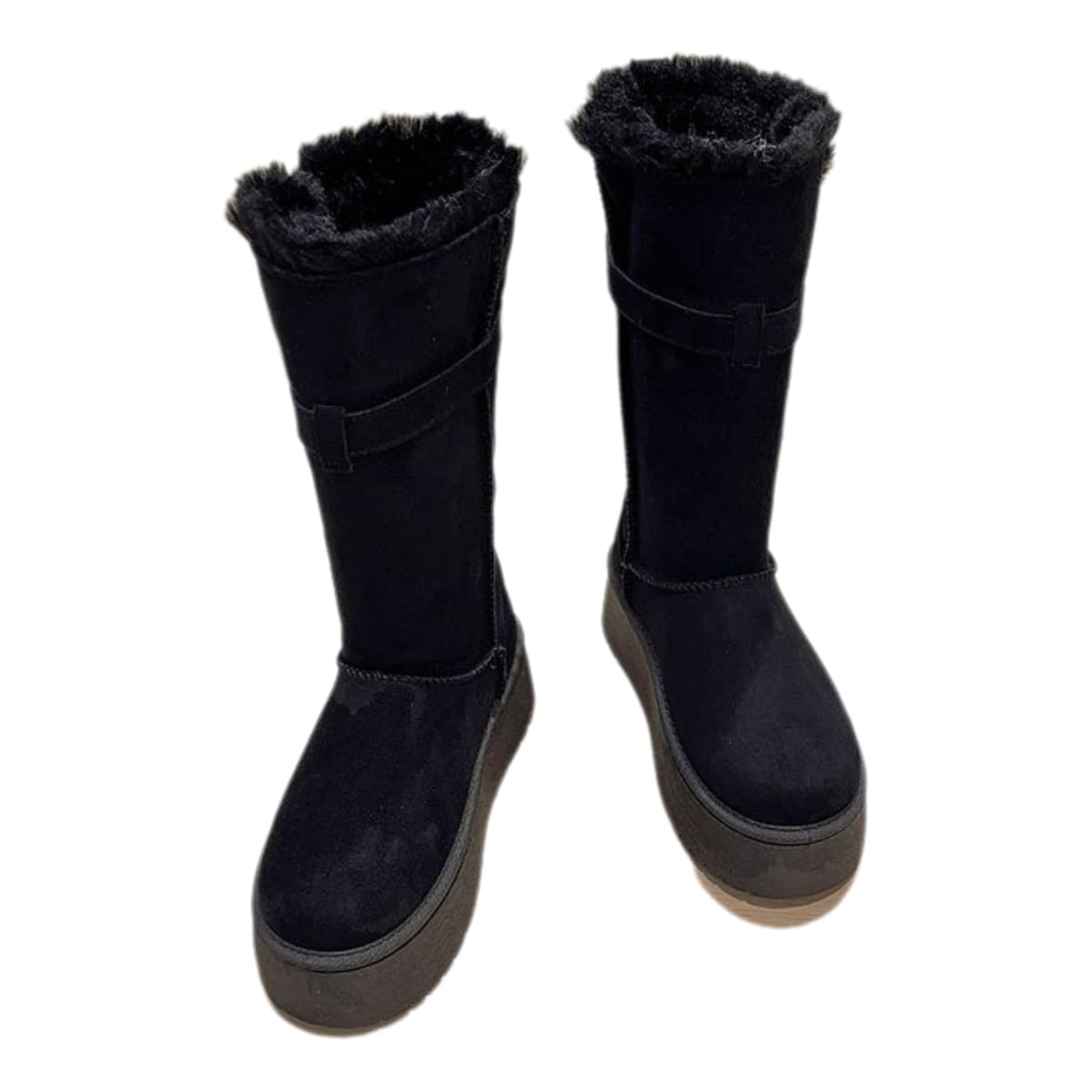 Tall Brown Suede Fur Lining Comfort Platform Sole Cold Weather