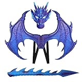 IncreDecor Dragon Costume for Kids Dinosaur Tail Mask Set, Cool Halloween Costume Cosplay Dragon Costume Mask for Children Boys (Cool Blue)