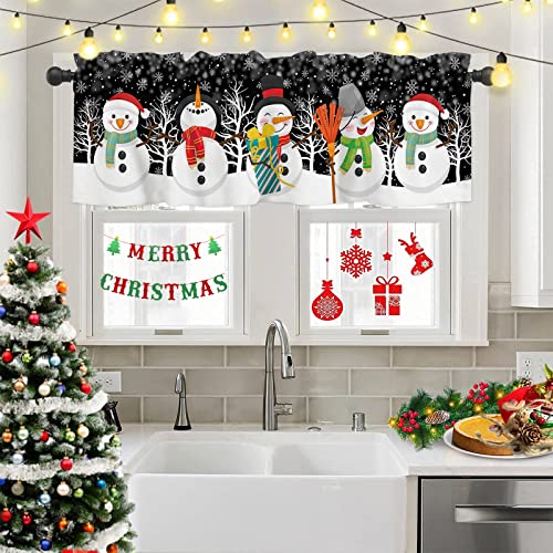 Wohnkutu Christmas Snowman Curtain Valances For Windows Treatment Decor, Xmas Tree Winter Snowflake Short Curtain Rod Pocket Valance For Kitchen, Living Room, Cafe, 54" W X 18" L, 1 Panel, Black #TOP1