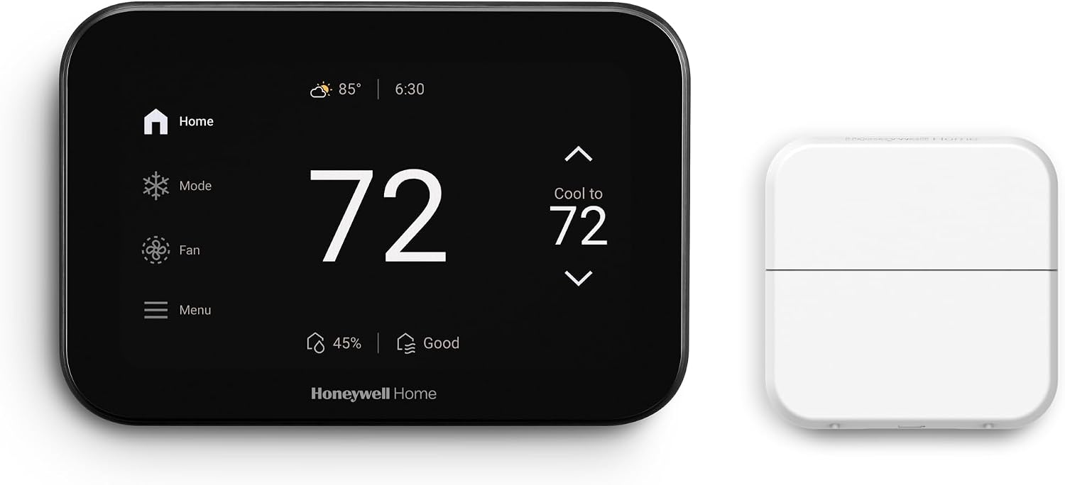 X8S Premium Smart Wi-Fi Thermostat with Sensor, Black | Video Doorbell Access, Humitity Control, 5" Touchscreen, Energy Star, Works with Alexa, Matter, Apple, Google