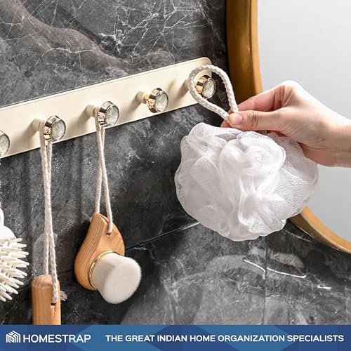 Image of HomeStrap 5 Hook Rack Self Adhesive Wall Hooks Without Drilling | Multipurpose Stick-On Hook Rack with No Screw Installation & No Wall Marks for Bathroom, Kitchen, Bedroom & Entryway Organization