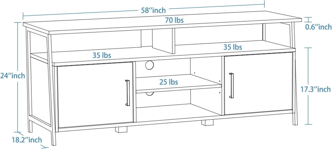 Caffoz Furniture Designs Wide Entertainment Center TV Media Stand with Two Doors and Storage Shelves | Sturdy | Easy Assembly | Wood Look Accent Furniture with Metal Frame (Smoky Oak)