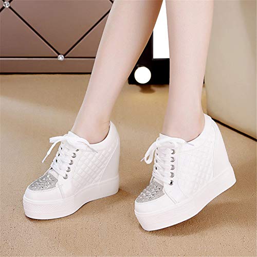 Image of ACE SHOCK Women Wedges Sneakers with Hidden Heel Ankle High Platform Walking Shoes Fashion Bride Wedding Shoes