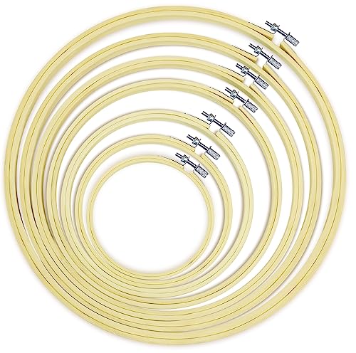 Image of Cldamecy 7 Pieces Embroidery Hoops 4 inch to 12 inch,Round Bamboo Adjustable Frame Circle Cross Stitch Hoop Rings for Embroidery,Ornament and Art Craft Sewing