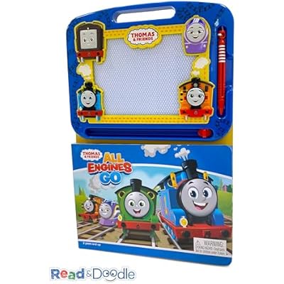 Thomas All Engines Go Read & Doodle - Learning resources for kids, a magnetic drawing pad, an easy-to-use pen, 22-page board book for reading and drawing