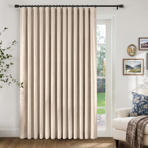 INOVADAY 100% Blackout Sliding Door Curtains, 1 Panel, W100xL108, Oatmeal
