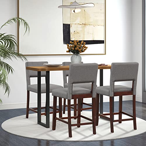 Image of COSTWAY 24.5'' Counter Height Barstools Set of 4 w /Rubber Wood Legs, Grey
