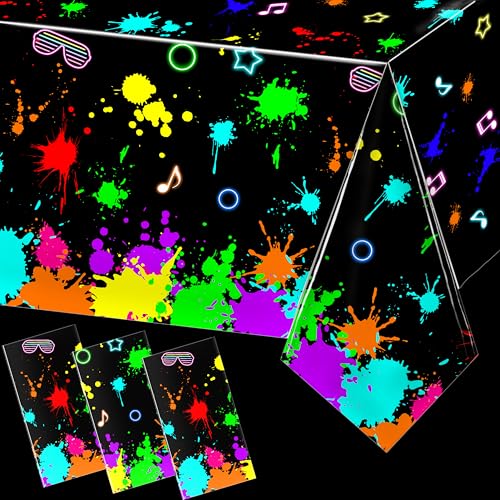 Image of Fayoo 3 Pack UV Reactive Neon Glow Tablecloths 108x54 Inch - Activated Party Table Covers Decoration for Glow-in-the-Dark Events, Birthday Raves & UV Night