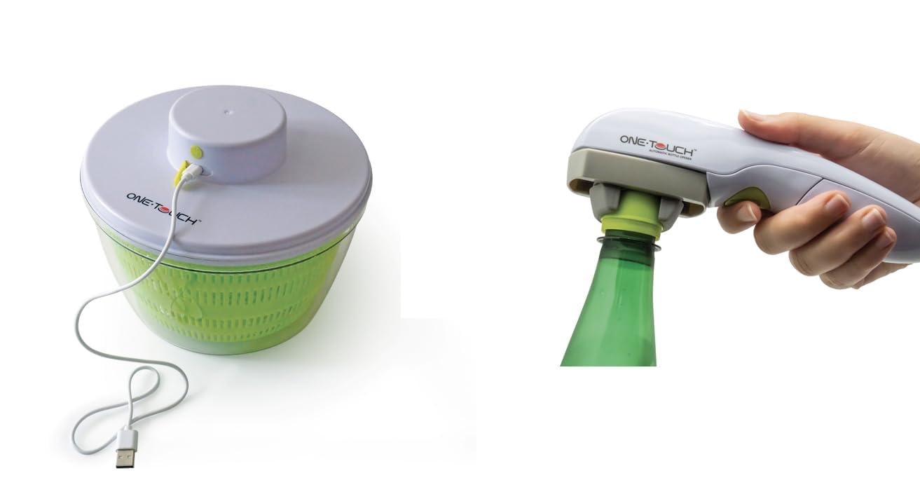 Ouvre-Bouteille Électrique Universel et Essoreuse Confort ONE TOUCH Cadeau Utile Cuisine