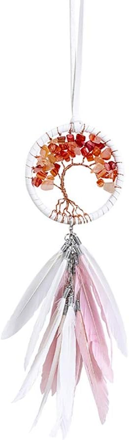 Jescrich Handmade Tree of Life Dream Catcher Bag Car Pendant Charm Feather Wall Hanging Decoration Ornament for Girls Kids Bedroom (Red)