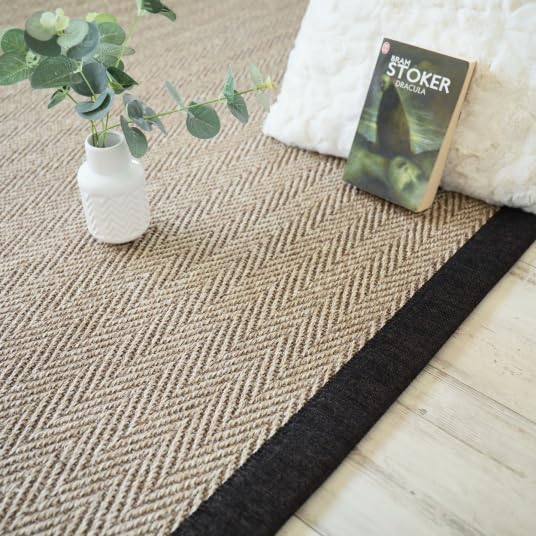 Tapis sisal - Maya chevron beige - Ganse chenille brun chiné - 80 x 150 cm