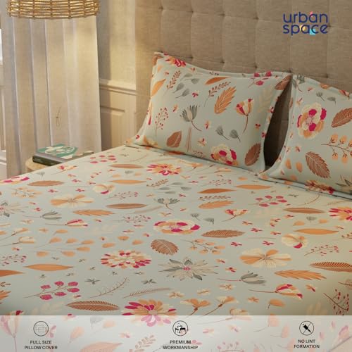 Image of Urban Space Serene 200 TC 100% Cotton Floral Bedsheet For Single Bed With 1 Pillow Cover, Single Bedsheet (Florence Grey, Size 58 X 90 Inches), Small Single