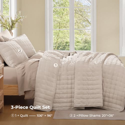 Image of Litanika King Quilt Bedding Set, 3 Pieces Beige Bedspreads & Coverlets Set | Cloud-like Soft, Breathable, lightweight, All-Season, Multi-Scenario, Machine Washable