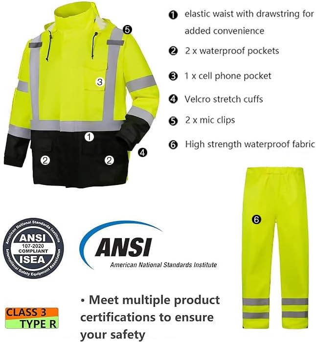 SRsafety High Visibility Rain Gear, Class 3 High Visibility Work Rain Gear for Men, Construction Rain Suits - Image 2