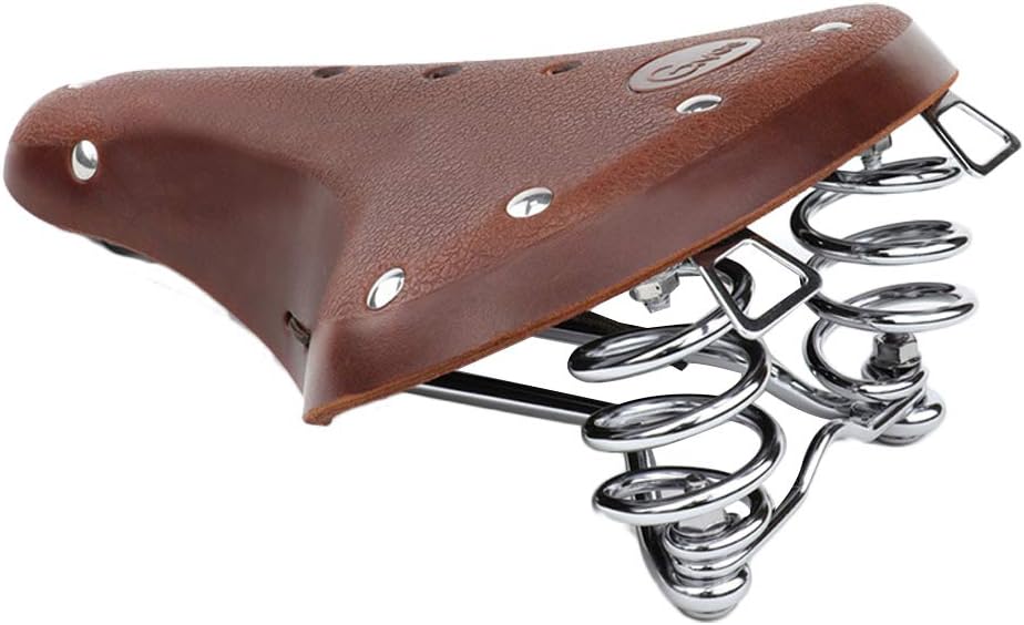 UNISTRENGH Saddles Vintage Classic Comfort Genuine Leather Bicycle Cycling Saddle Seat with Springs MTB Bike Fixie