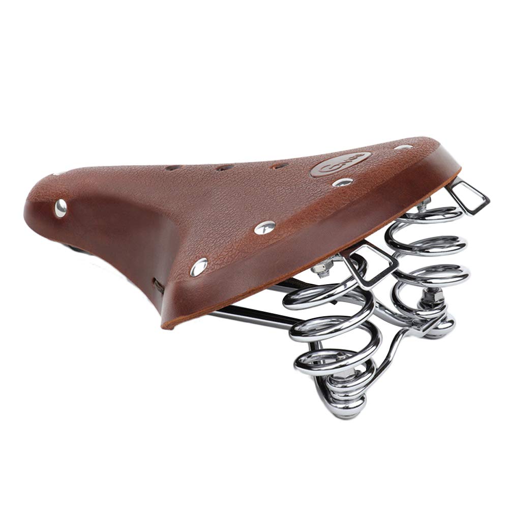 自転車 シート ビンテージ ブラウンレザー サドル スプリング付き