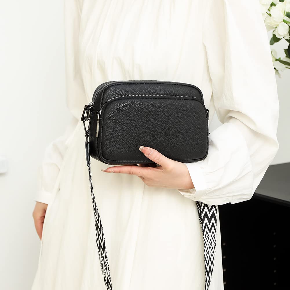 TIAASTAP Damen Umhängetasche Klein Leder Handtasche Crossbody Bag Crossbag Schultertasche Damen Tasche Moderne Taschen mit breitem Schultergurt und 3 Fächern