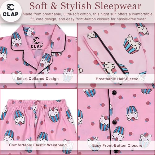Image of CLAP Kids Cotton Printed Half Sleeves Night Suit