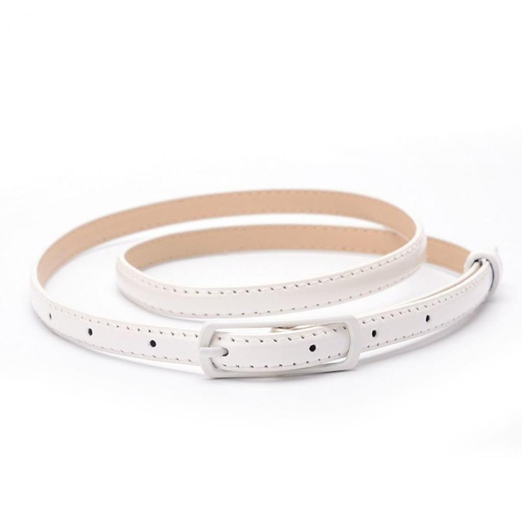Greenlans Women's White Fashion Faux Leather Narrow Skinny Thin Waist Belt Buckle Strap Waistband