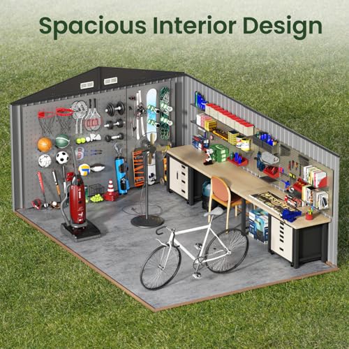 Image of GVDV 10x14 FT Outdoor Metal Storage Shed, Durable Garden Shed with Reinforced Sidewall Girts & Updated Frame Structure, All-Weather Shelter for Backyard, Tool, Patio, Bike Storage