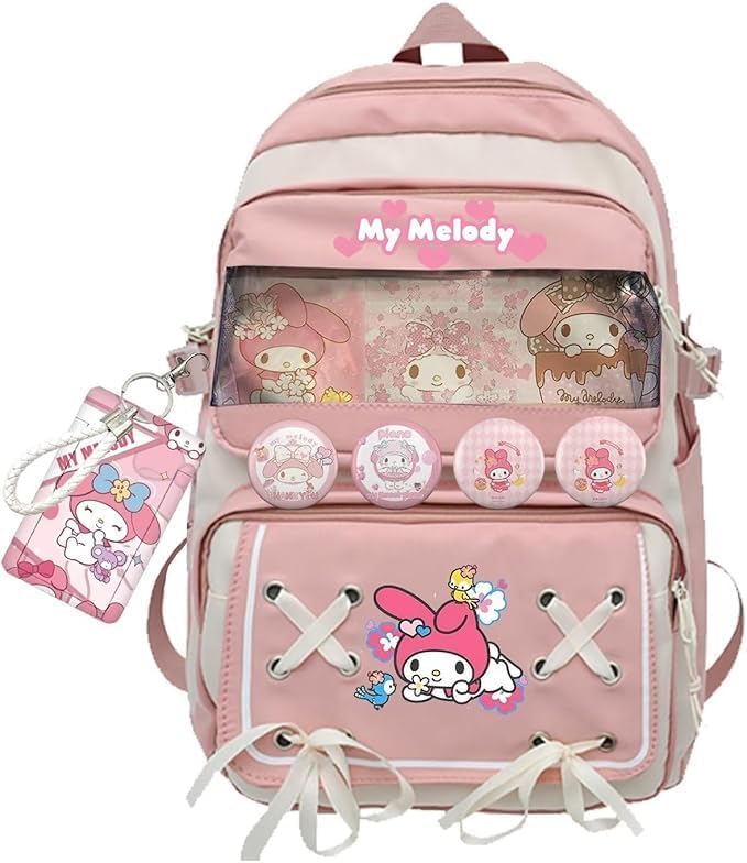 Cute Ribbon Tie Bow kawaii Korean Bags Girls Travel School Bag|Backpack Of Large Capacity 18 Inch Aesthetic Girls Japanese Laptop Bag for School |College Bags Cute Bookbag for Teens-image-45