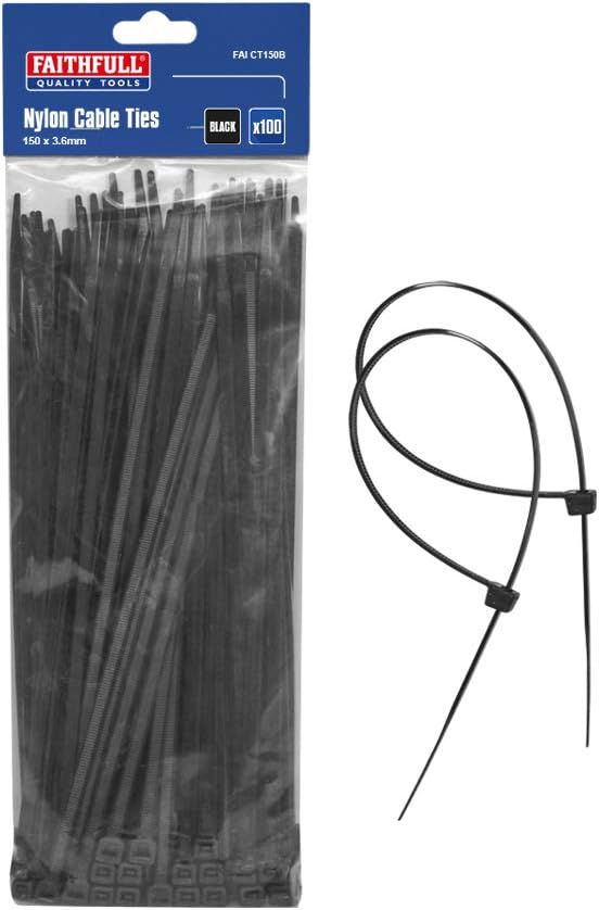 Faithfull CT150B 150 x 3.6mm Cable Ties (Pack of 100) -Black