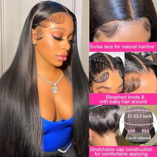 Image of tobasew 13x6 Straight Lace Front Wigs Human Hair HD Transparent Lace Frontal Human Hair Wigs for Women Glueless Wigs Human Hair Pre Plucked 36 Inch