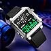 Gosasa Fashion Men’s Digital Analog Watch Square Large Face Waterproof Sports Casual Quartz Wristwatch Leather Strap with Dual Time, Alarm, Luminous Display (Silver Black)