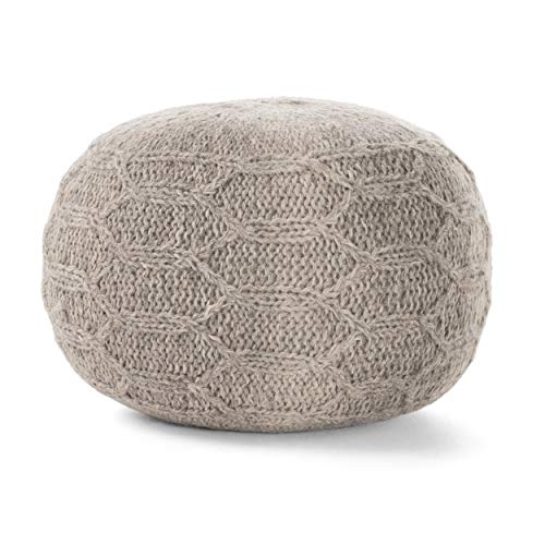 Gdfstudio Magnolia Handwoven 100% Wool Pouf (Grey) #TOP21