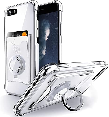 Shields Up Designed for iPhone SE 3 2022 Case, SE 2020 Case, iPhone 8 Case, iPhone 7 Case, Wallet Case with Ring Kickstand and Card Holder, Slim TPU Bumper Cover for iPhone SE3/SE2/8/7 - Clear