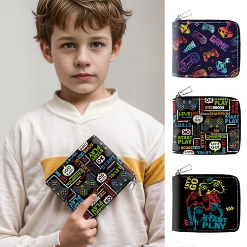 Teen Boys Wallet Gifts for Boys Gamers Gamepad Leather Zipper Wallets Credit Id Card Cash Holder Aesthetic Wallets With Coin Pocket (B-Game-3)3