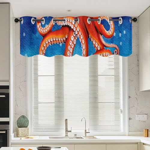 Cenefa de ventana para cocina estilo náutico vintage con diseño de pulpo y playa en pack de 2 2