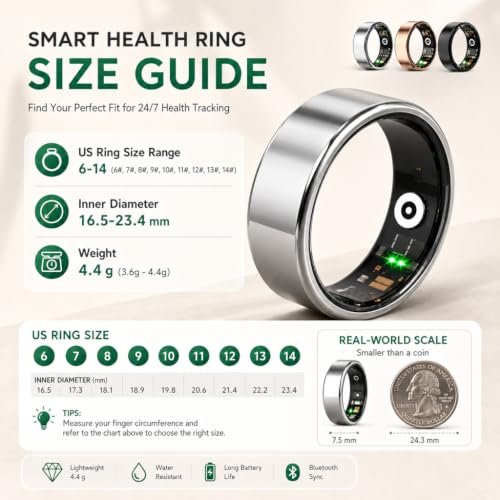 Image of Smart Ring for Women Men, Fitness Tracker Ring with Free App No Subscription Fee, 7 Days Battery Life, Sleep Monitor, Heart Rate & Step Tracker, IP68 Waterproof, Android /iOS Compatible(Rose Gold, 6)
