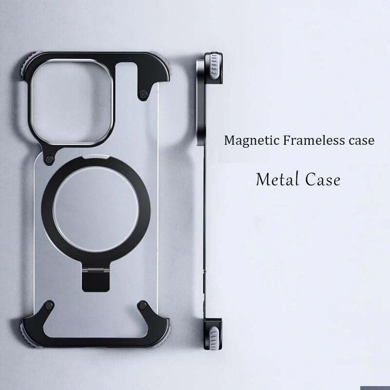 Coque iPhone 17 Pro sans monture en métal noir mat avec support premium - 7
