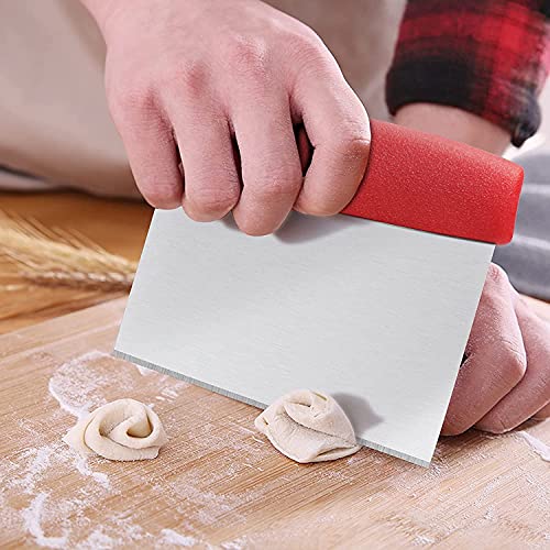 Image of YANCI Stainless Steel Dough Cutter Scraper with Handle, Multipurpose Large Metal Pastry Baking Chopper for Kitchen Pizza Bread Pastry Cutter Scraping Tool with Measuring Scale (Red)