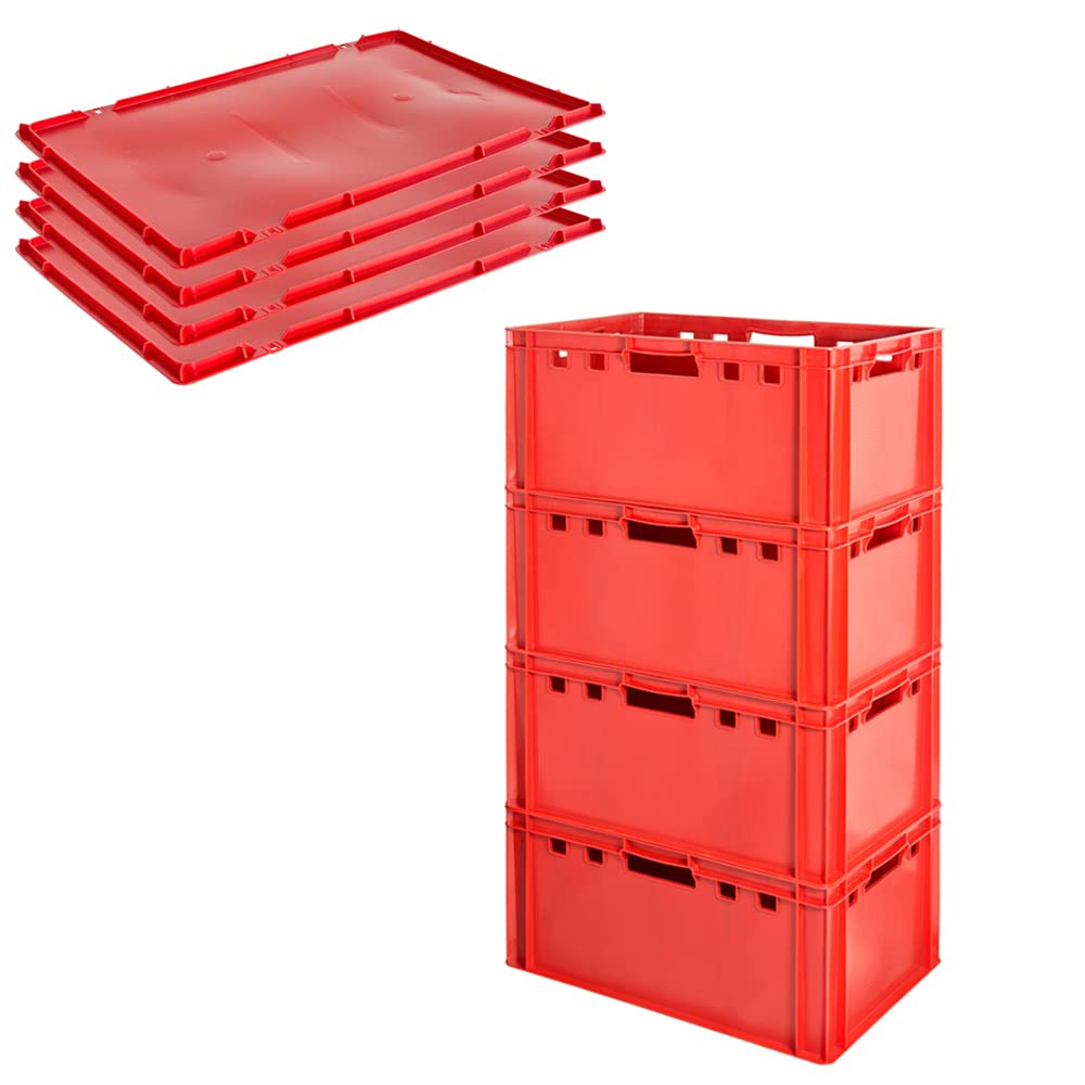 Fleischkiste E3 mit Deckeln Fleischkiste Rot Fleischerkiste Fleischkisten Kiste Fleischkiste Eurobox Lebensmittelecht 60 x 40 Metzgerkiste Auswahl Kingpower, Anzahl:4