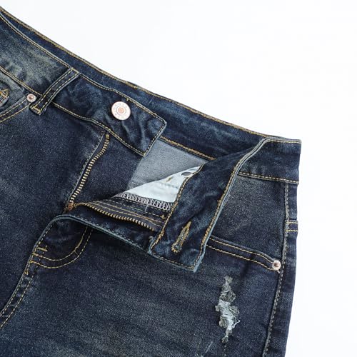 Image of THUNDER STAR Women Mid Rise Ripped Stretchy Jeans Shorts Frayed Raw Hem Casual Denim Shorts