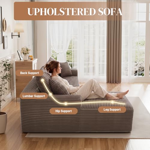 Image of 108 inch L Shaped Cloud Boneless Sectional Couches for Living Room, Modern Comfy Modular Deep Seat Memory Foam Compressed Corduroy Sofa Oversized Left Facing Chaise, No Assembly Required, Brown