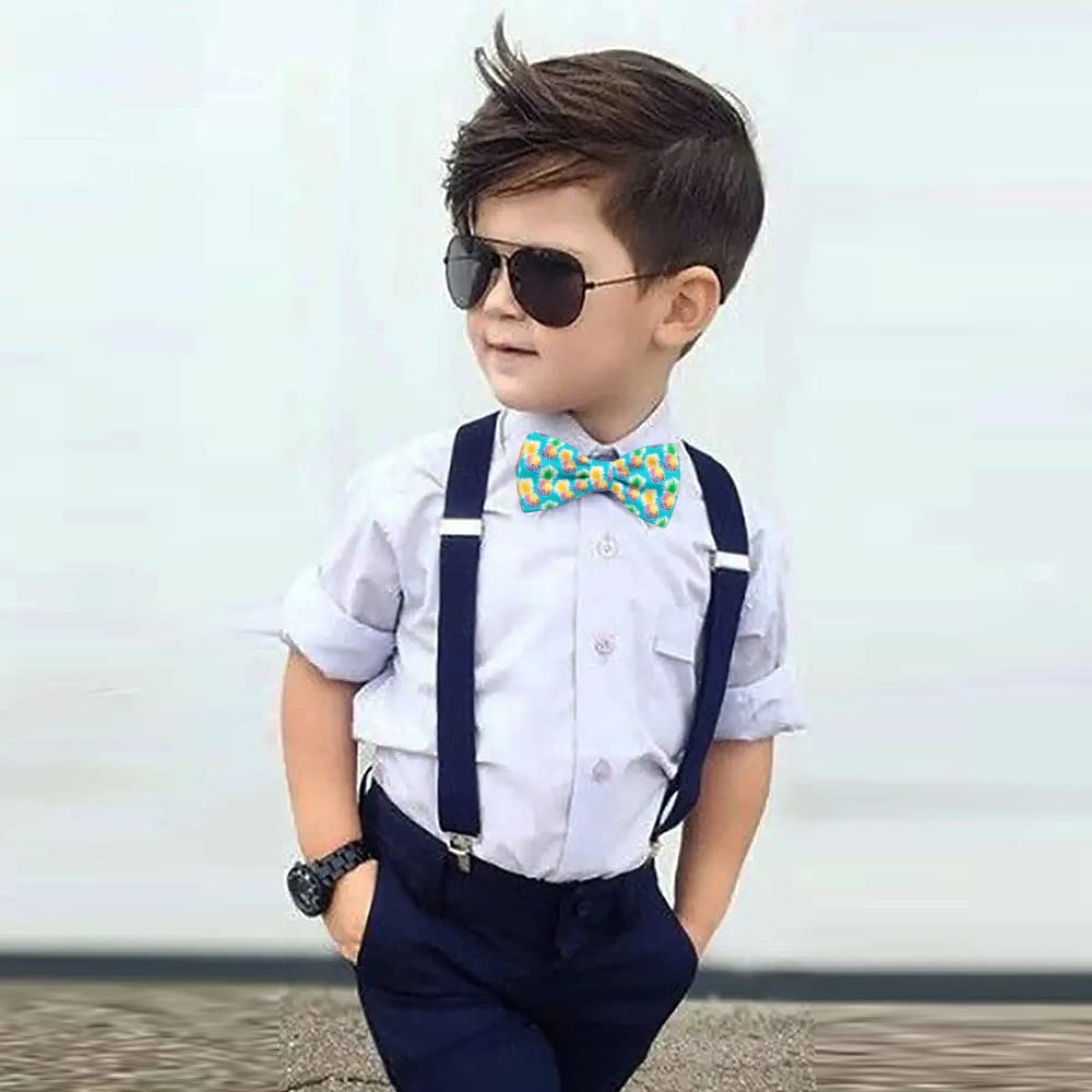 KAWAMOUSE Adjustable Pre-tied bow tie for toddler Boys (Pineapple Colorful Pineapples Pattern) Elegant Cute Bowties for Dogs Cats Pets