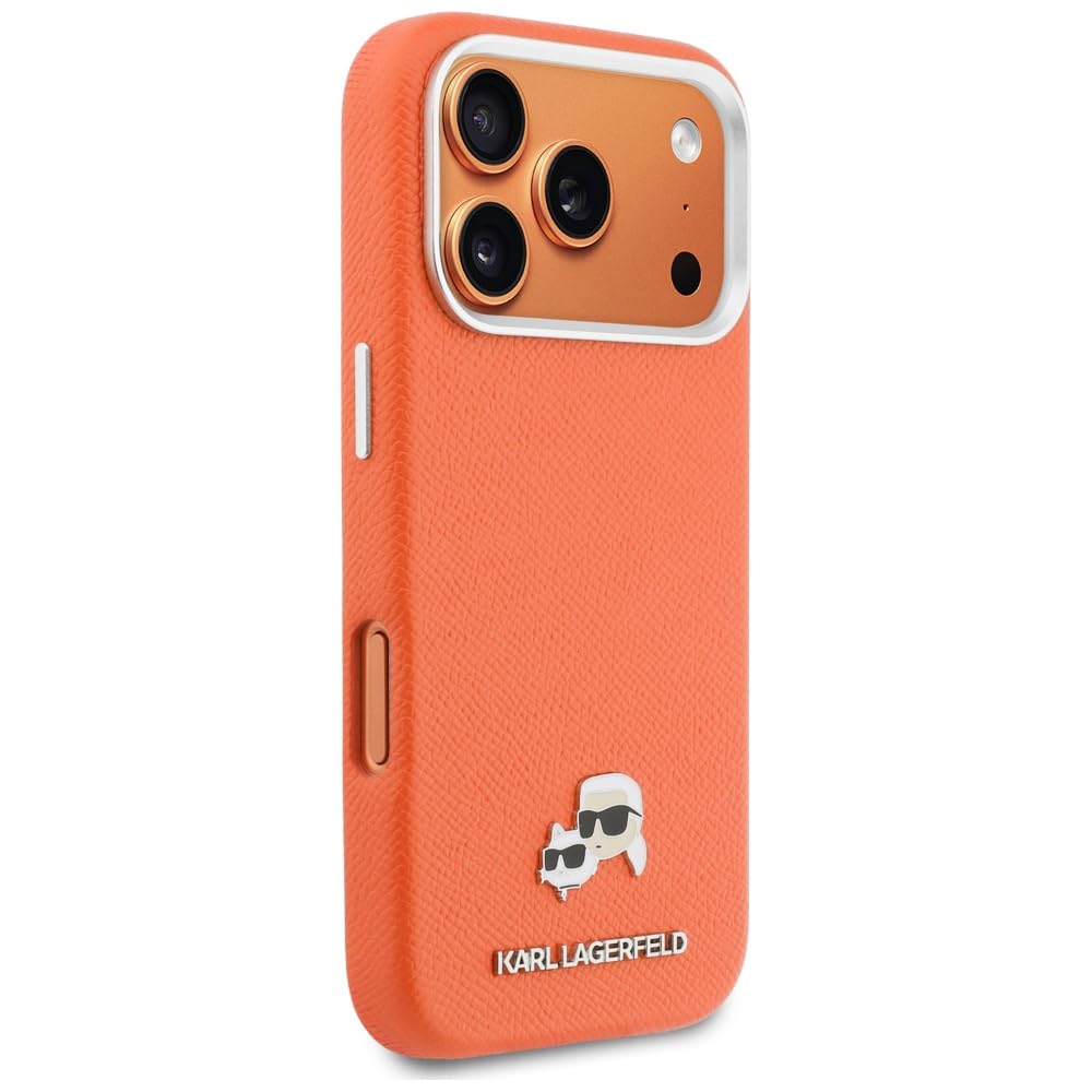 CG MOBILE Karl Lagerfeld Karl & Choupette Saffiano - Funda para iPhone 17 Pro Max compatible con MagSafe (naranja)