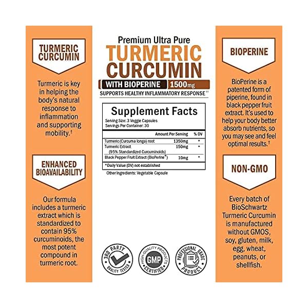 Turmeric-Curcumin-with-BioPerine-1500mg-Natural-Joint-Healthy-Inflammatory-Support-with-95-Standardized-Curcuminoids-for-Potency-Absorption-Non-GMO-Gluten-Free-Capsules-with-Black-Pepper Turmeric Curcumin with Black Pepper Extract 1500mg - High Absorption Ultra Potent Turmeric Supplement with 95% Curcuminoids and BioPerine - Non GMO Turmeric Capsules for Joint Support - 90 Capsules